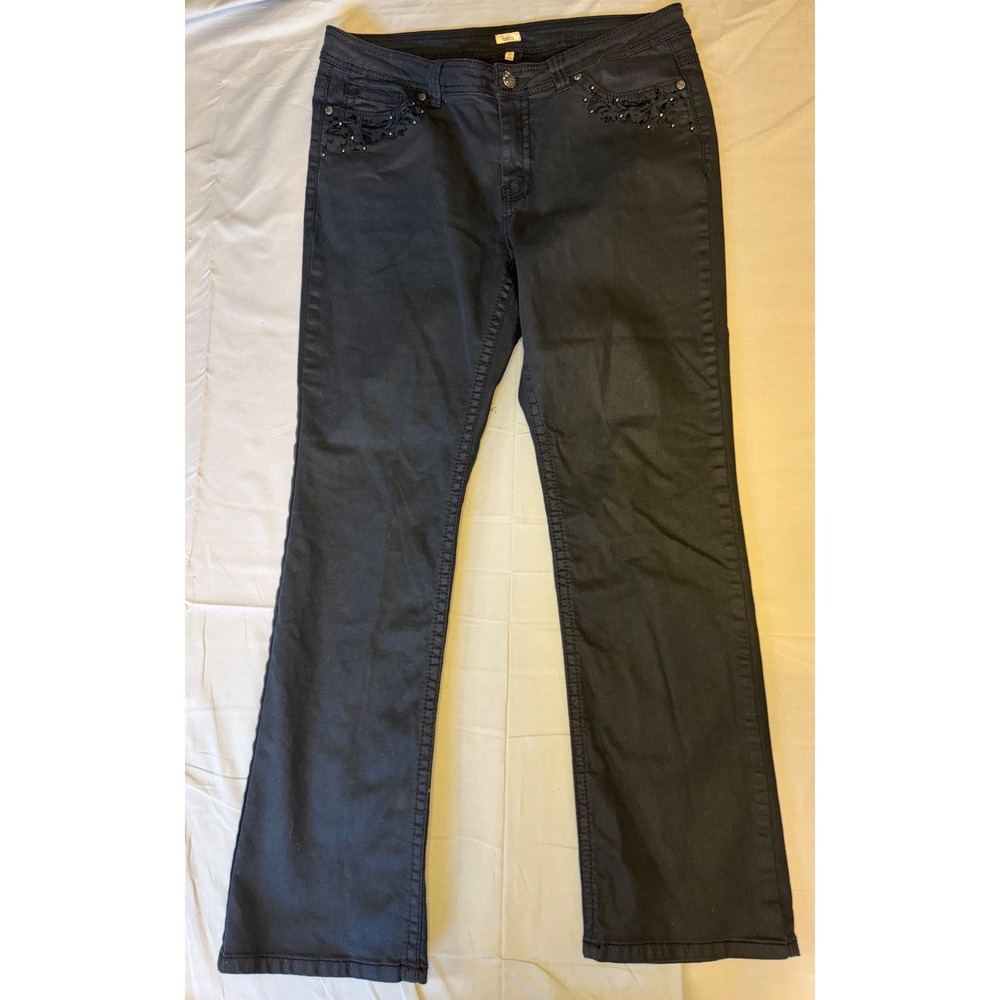 Reba Black Coated Embroidered Rhinestone Bootcut Jeans Womens Size 12 - Picture 1 of 9
